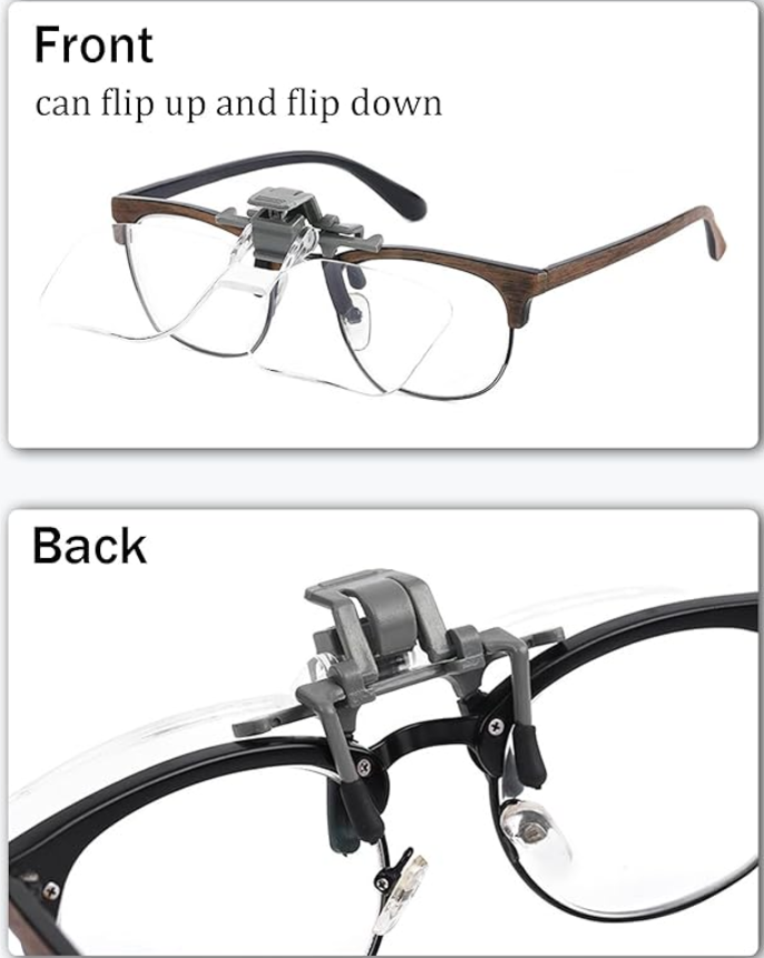 2X Hands-Free Clip-On Magnifier - Works with most glasses! Perfect for Lined Bifocal Wearers!